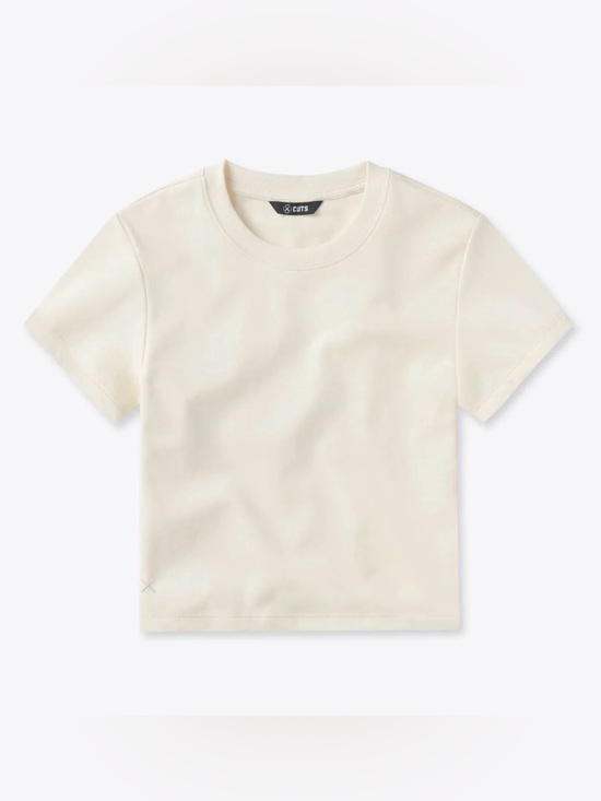 Cuts Clothing Tops - Cuts Clothing Ivory Short-Sleeve Tom Boy Crew Neck Crop Top Tee